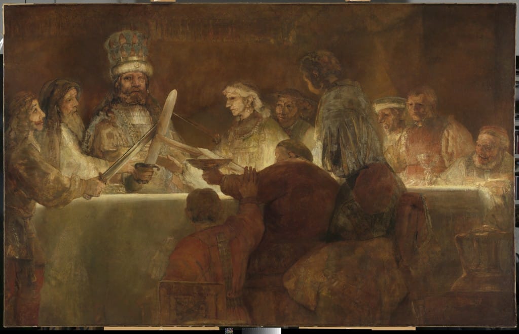 The Conspiracy of the Batavians under Claudius Civilis Rembrandt about 1661-2 Oil on canvas 196 x 309 cmThe Royal Academy of Fine Arts, Sweden© Rijksmuseum, Amsterdam