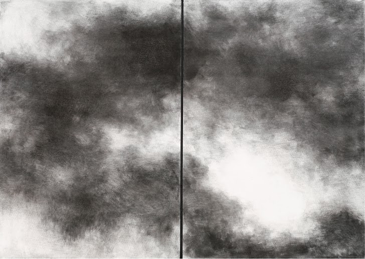 Ilana Hamawi, Sky Diptych, 2006, charcoal on paper, 100x140, Photo Ran Erde