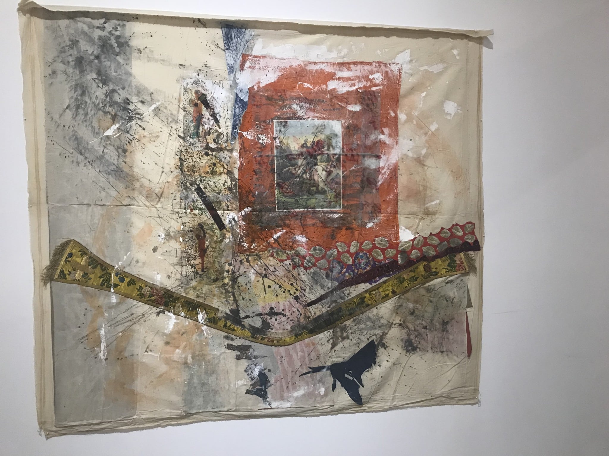 Pamela Levy, Untitled (Saint George), 1978–1979, mixed media and collage on muslin, 186x202 Collection Helena and Yuval Levy, Tel Aviv